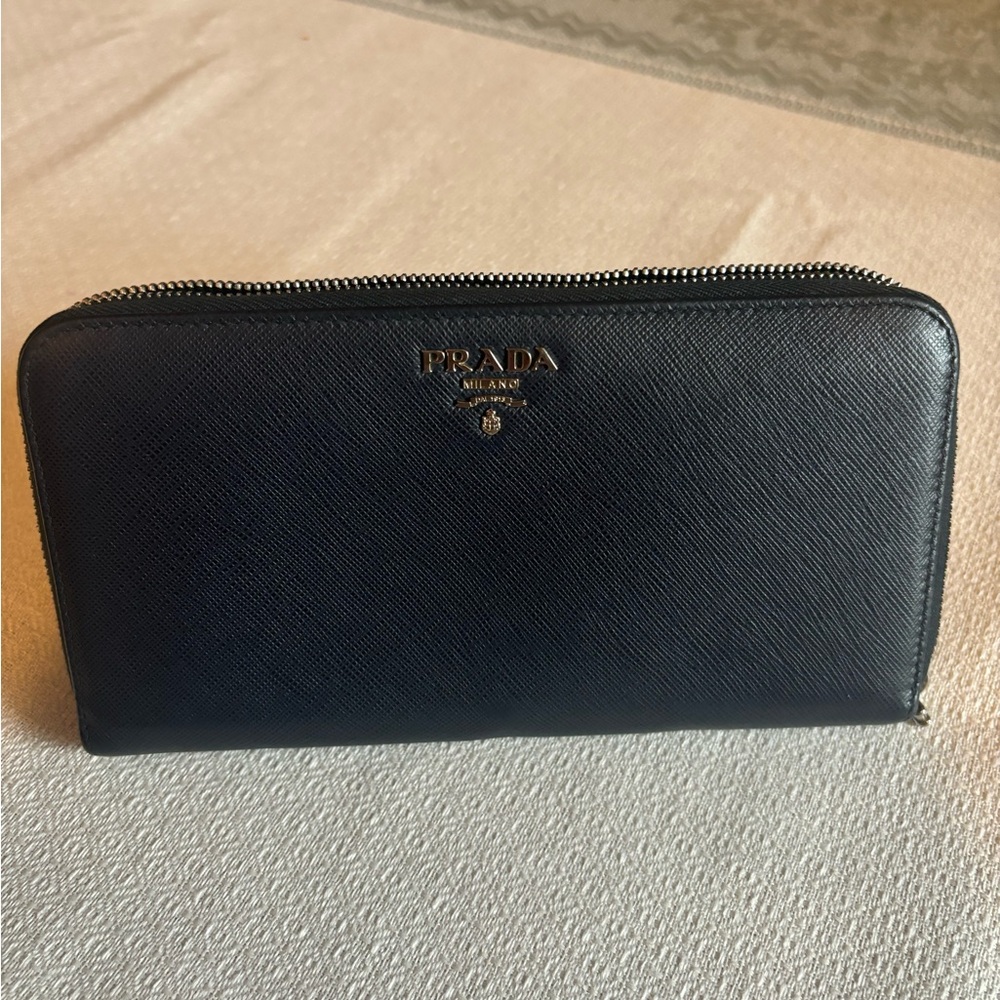 Prada large zippy wallet navy